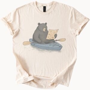 Bear Adventure Kayak Map Graphic Tee Whimsical Nature Art